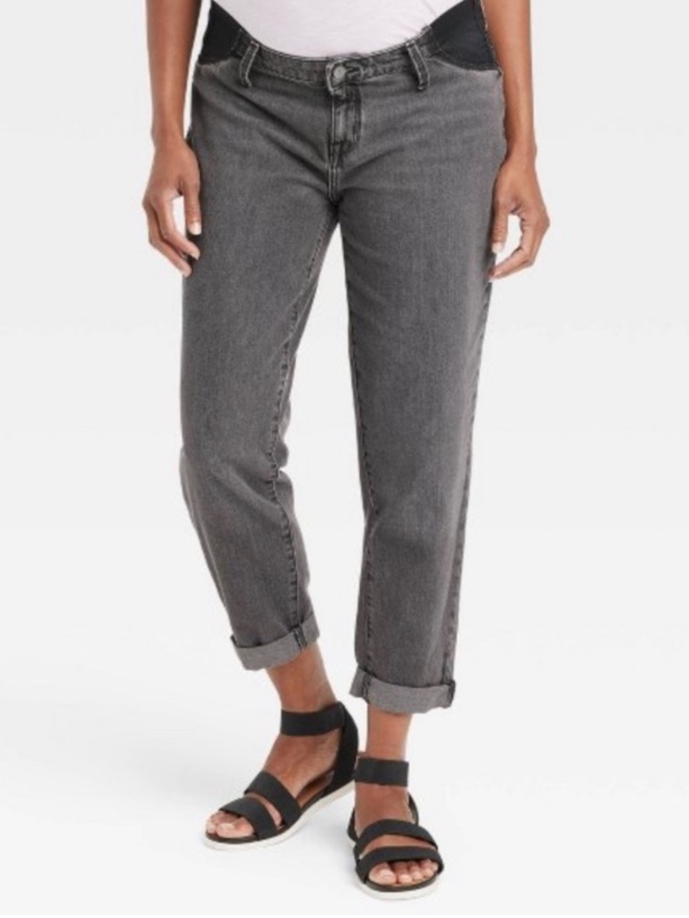 Isabel Maternity by Ingrid & Isabel Cuffed Boyfriend Maternity Jeans in a washed